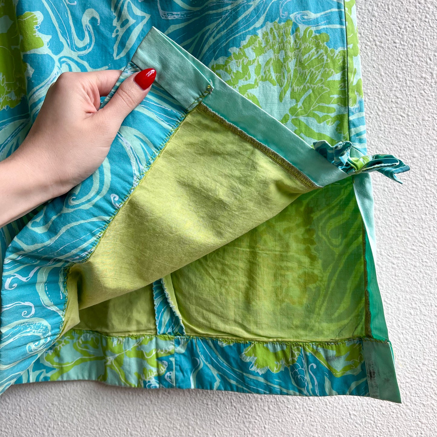 1960s Pale Blue and Green Tropical Print Summer Dress (S)