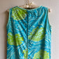1960s Pale Blue and Green Tropical Print Summer Dress (S)