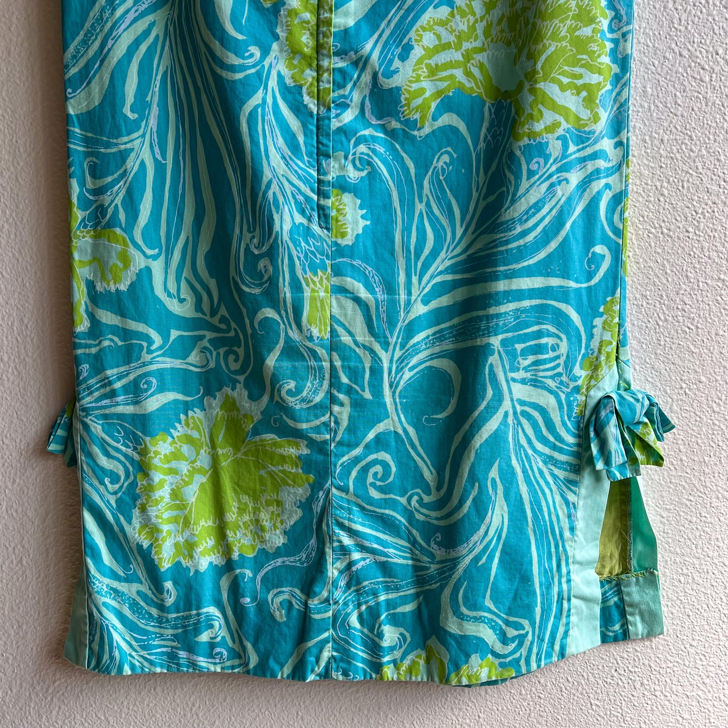 1960s Pale Blue and Green Tropical Print Summer Dress (S)