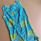 1960s Pale Blue and Green Tropical Print Summer Dress (S)