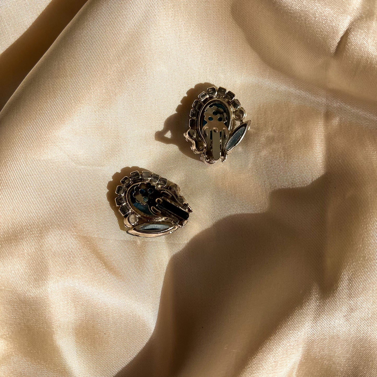 1960s Blue Rhinestone Clip-On Earrings