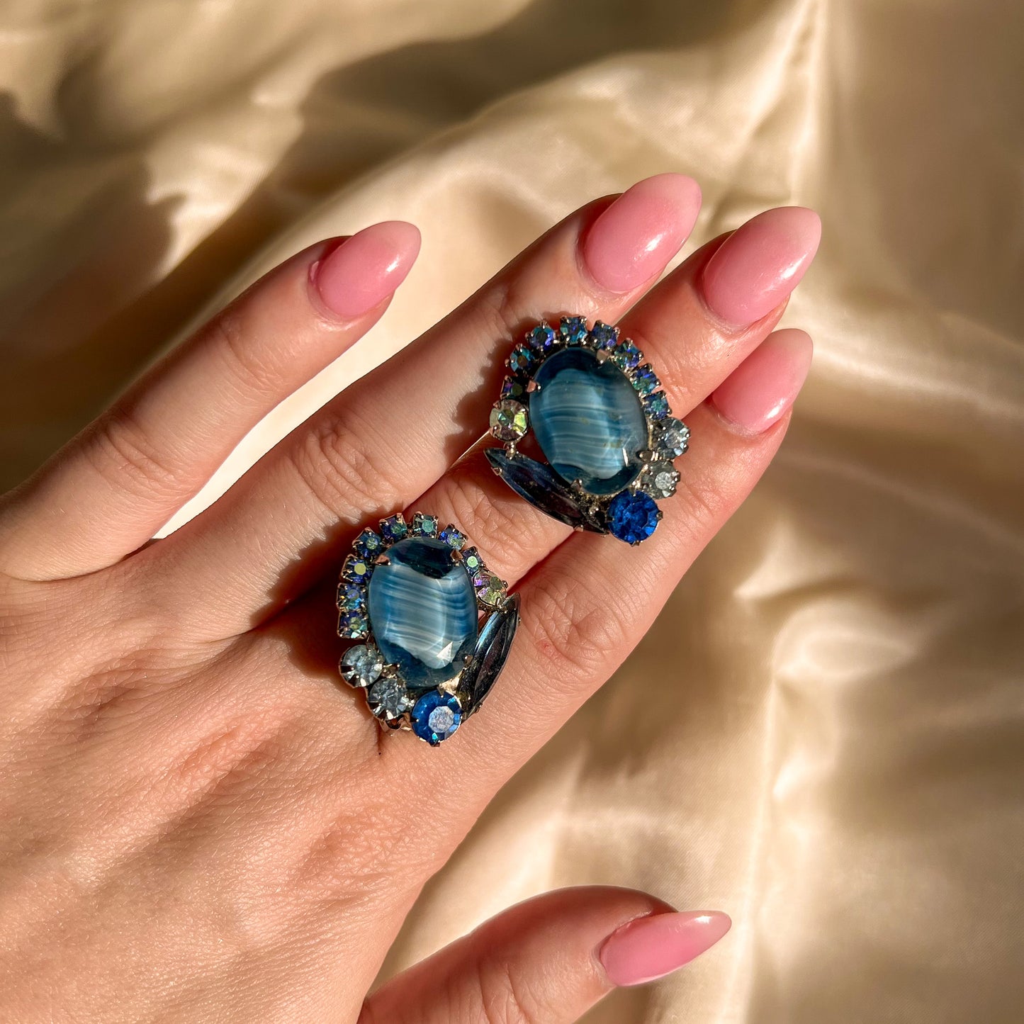 1960s Blue Rhinestone Clip-On Earrings