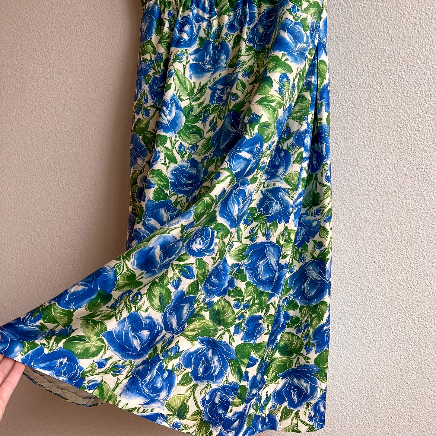 1960s Blue Roses Silk Sheath Dress (S)