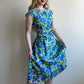 1960s Blue Roses Silk Sheath Dress (S)