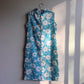 1960s Blue and White Floral Print Button Dress (M/L)