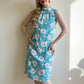 1960s Blue and White Floral Print Button Dress (M/L)