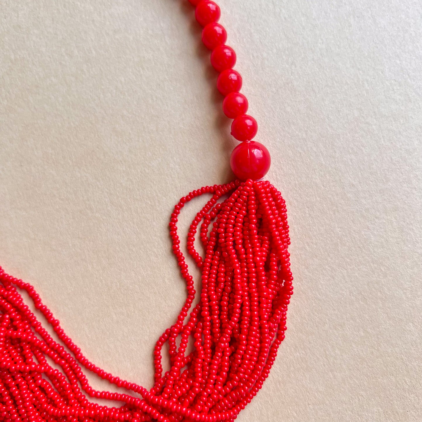 1960s Bright Red Beads on Beads Necklace