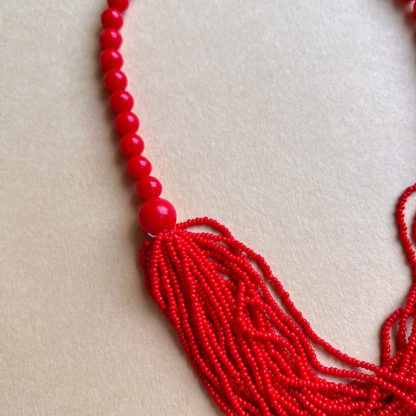 1960s Bright Red Beads on Beads Necklace