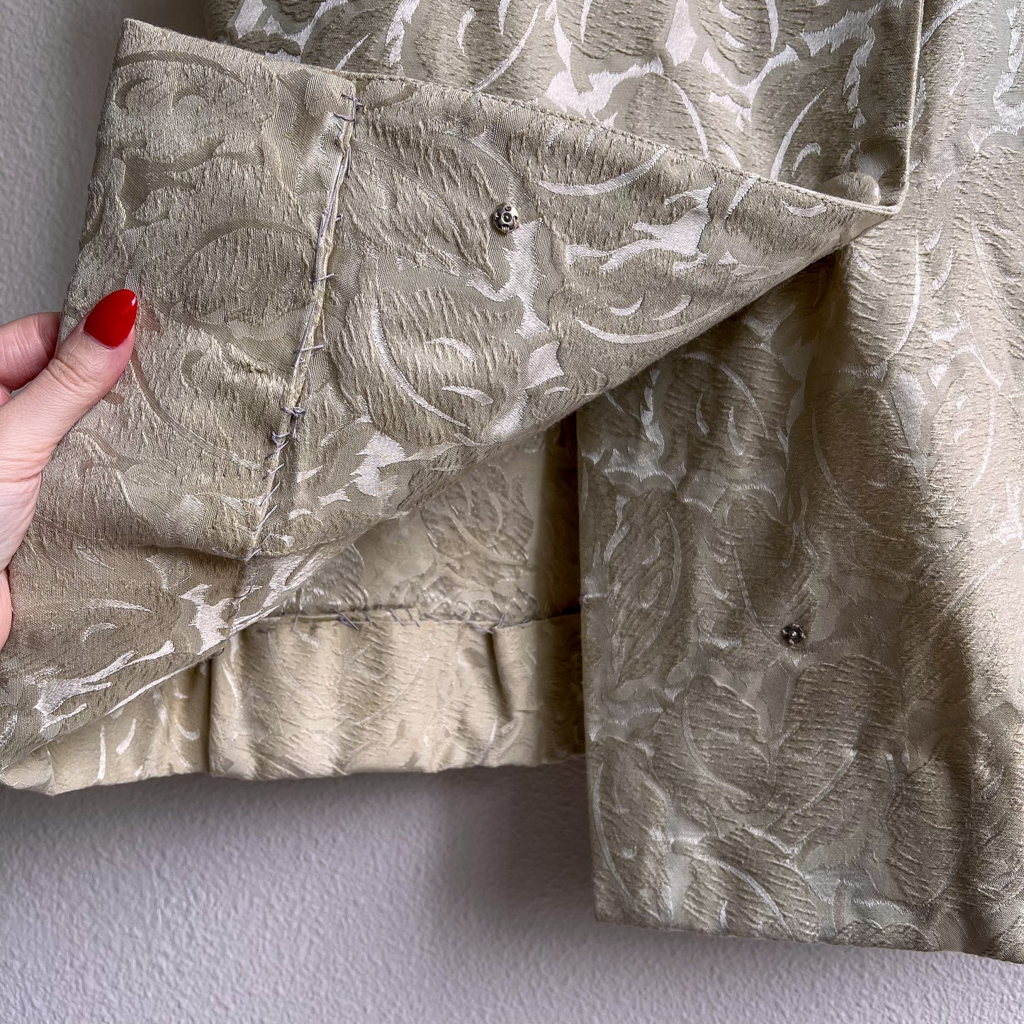 1960s Soft Green Brocade Double-Breasted Dress (M)