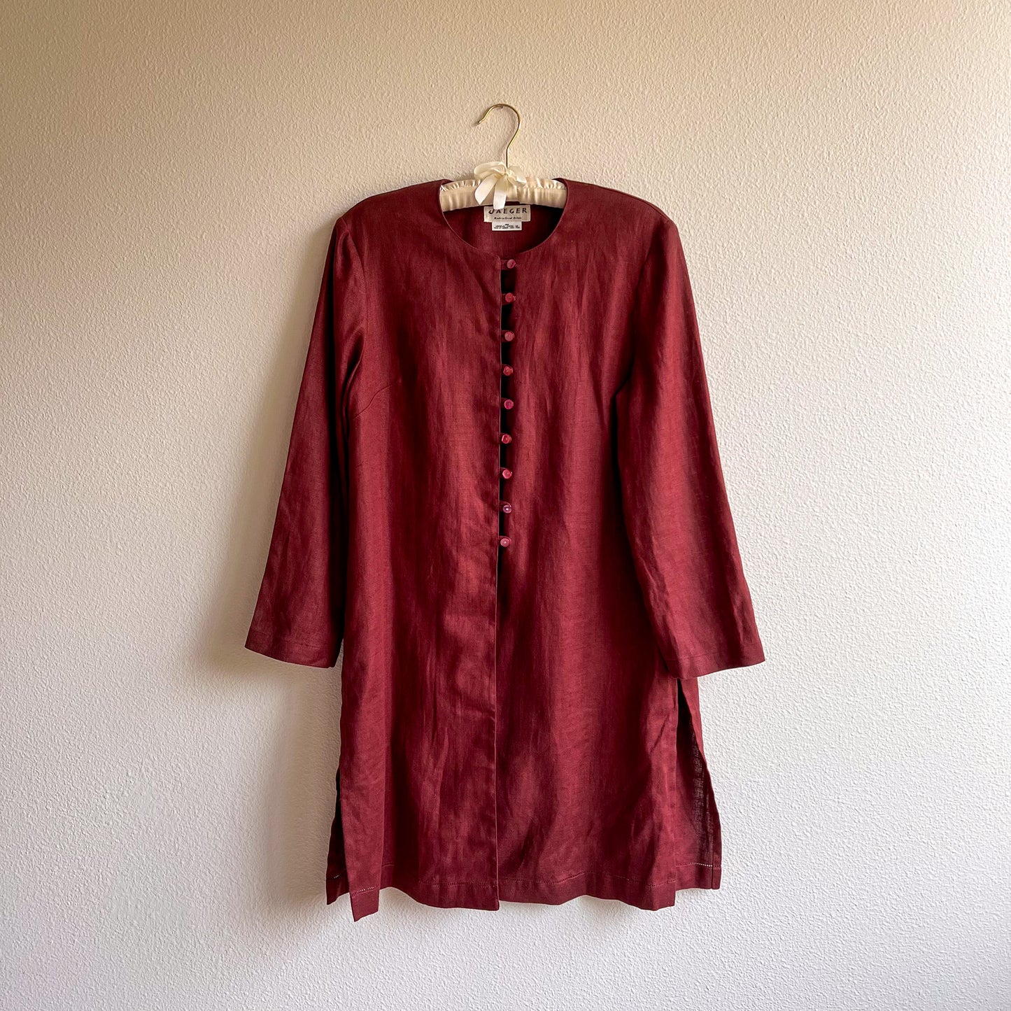 1960s Chocolate Brown Buttoned Linen Tunic (L/XL)