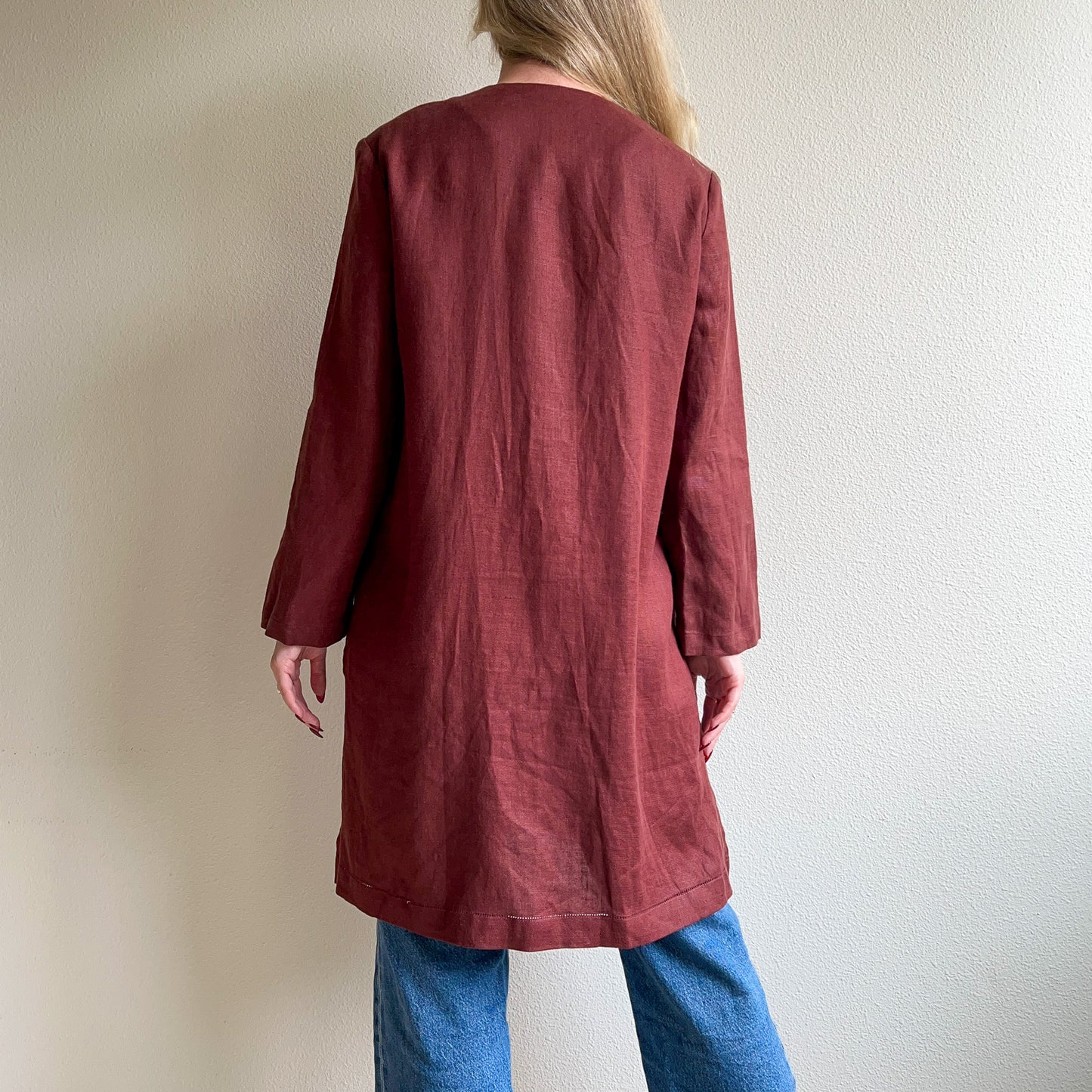 1960s Chocolate Brown Buttoned Linen Tunic (L/XL)