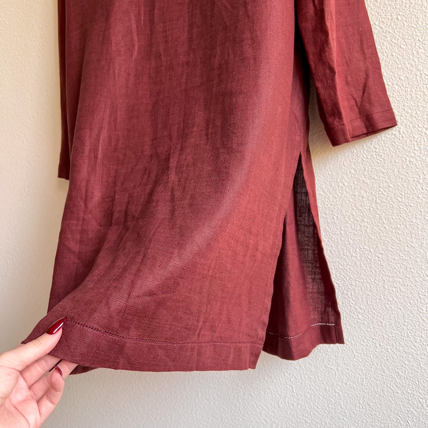 1960s Chocolate Brown Buttoned Linen Tunic (L/XL)