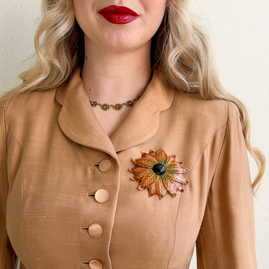 1960s Retro Brown Flower With Black Center