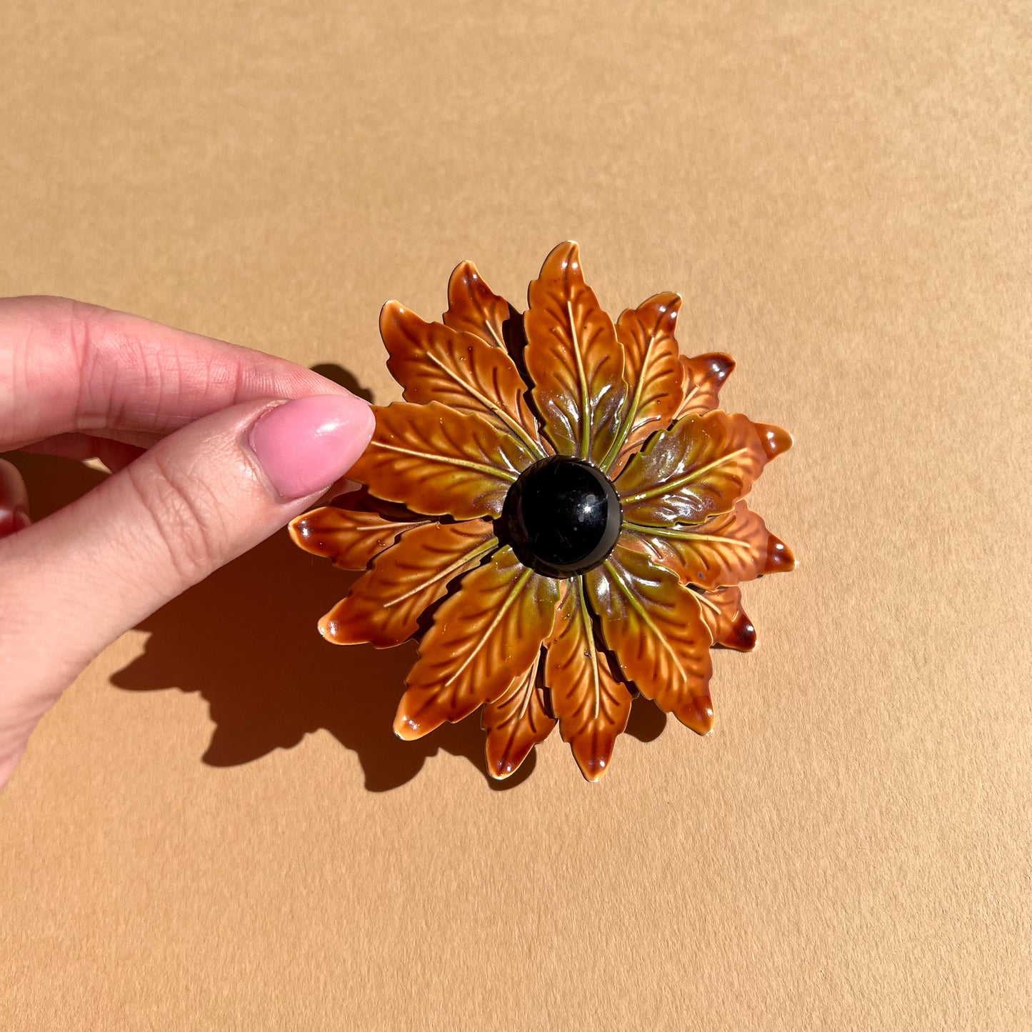 1960s Retro Brown Flower With Black Center
