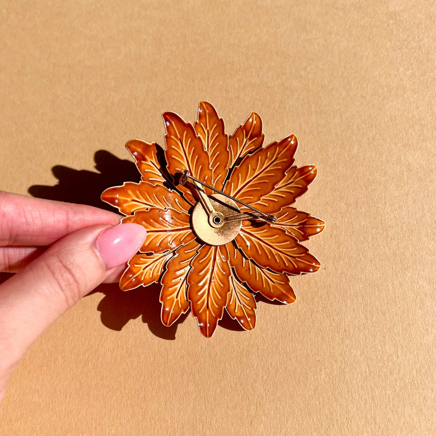 1960s Retro Brown Flower With Black Center