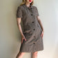 1960s Brown Gingham Pattern Buttoned Dress (M/L)