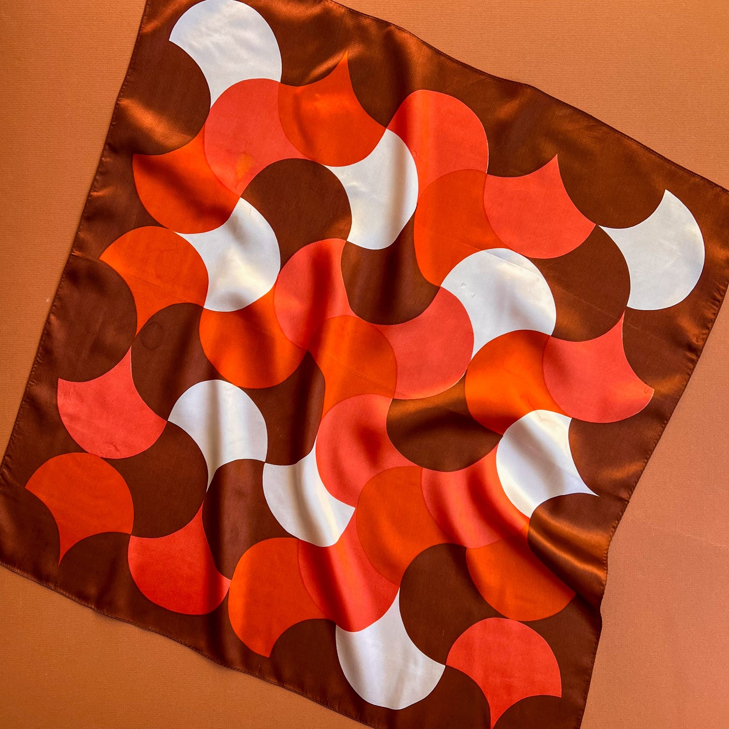 Adorable 1960s Brown and Pink Satin Scarf