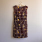 1960s Brown and Yellow Abstract Print Jersey Shift Dress (S/M)