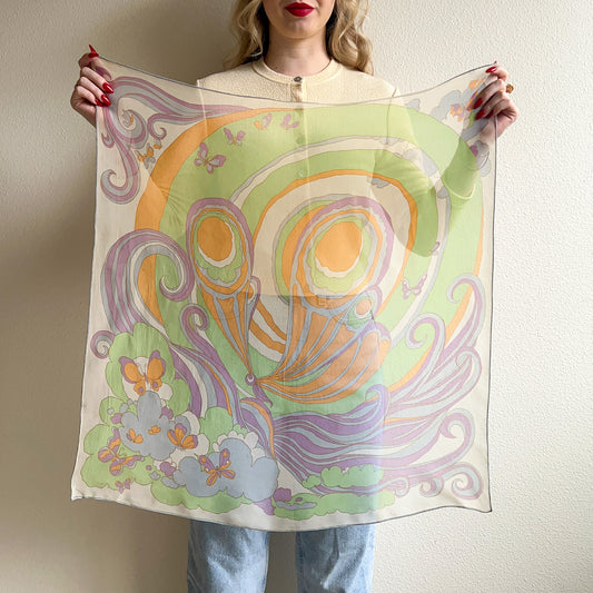 Fabulous 1960s Psychedelic Butterfly Chiffon Scarf