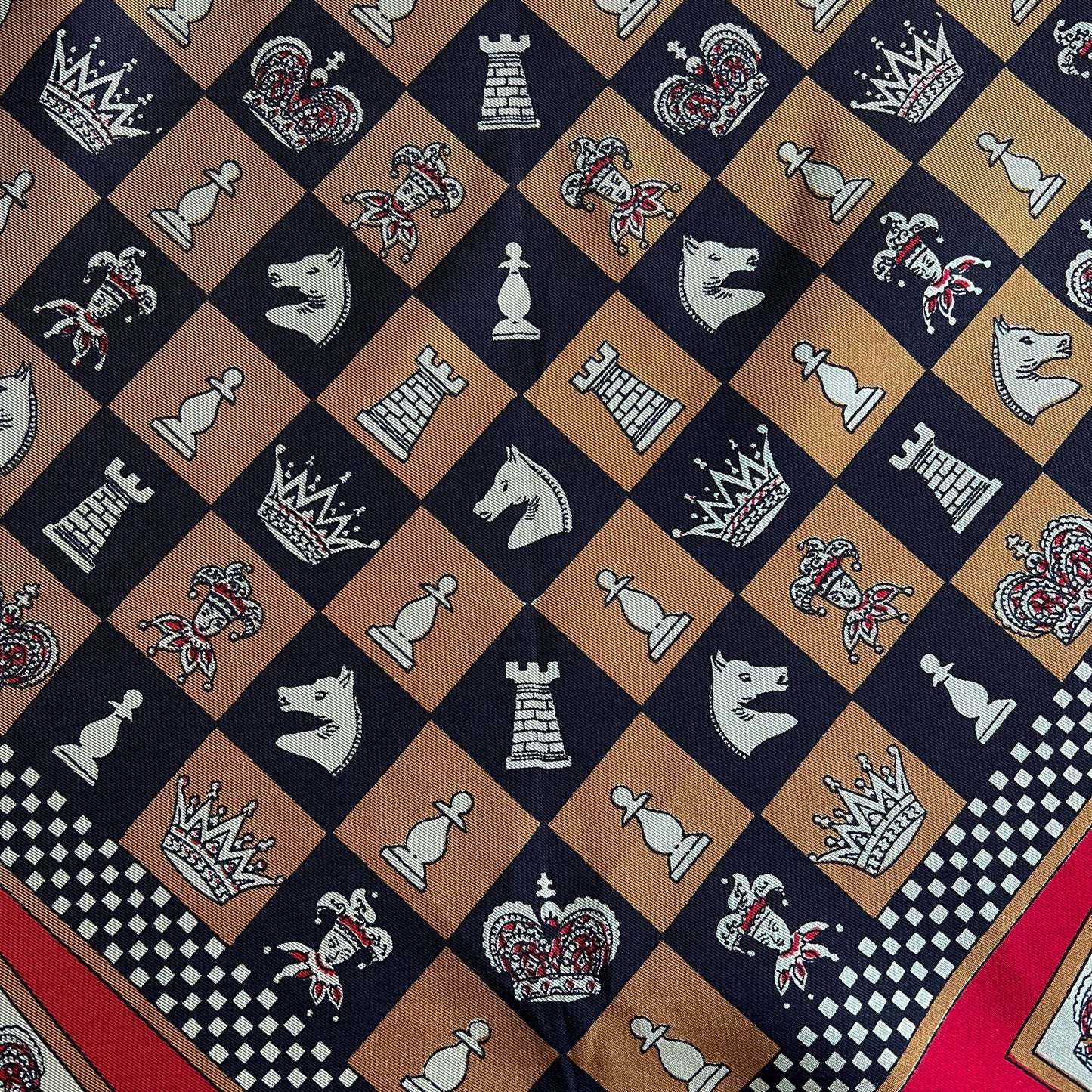 1960s Chessboard Red Background Silk Scarf