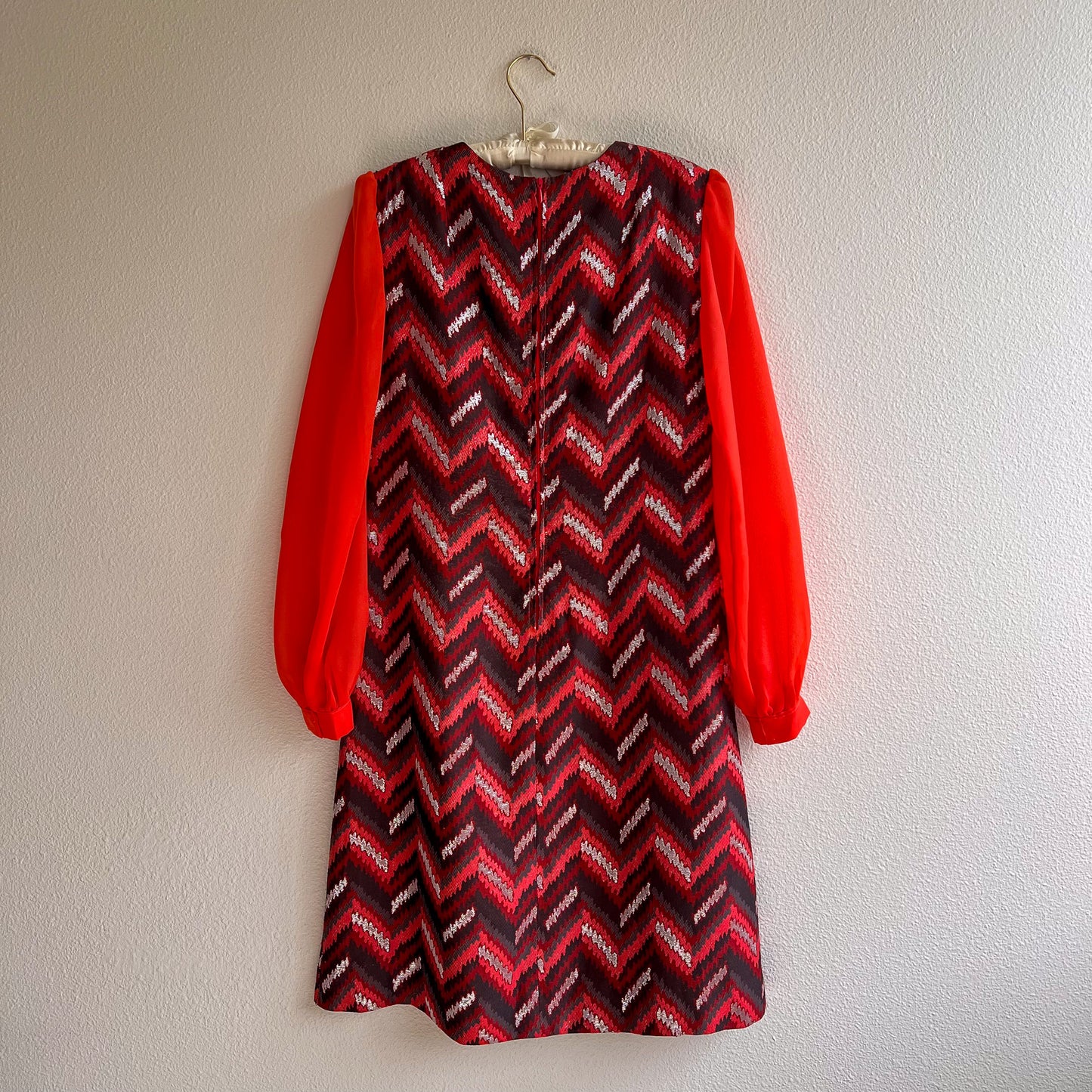 1960s Chevron Party Dress With Sheer Sleeves (M)