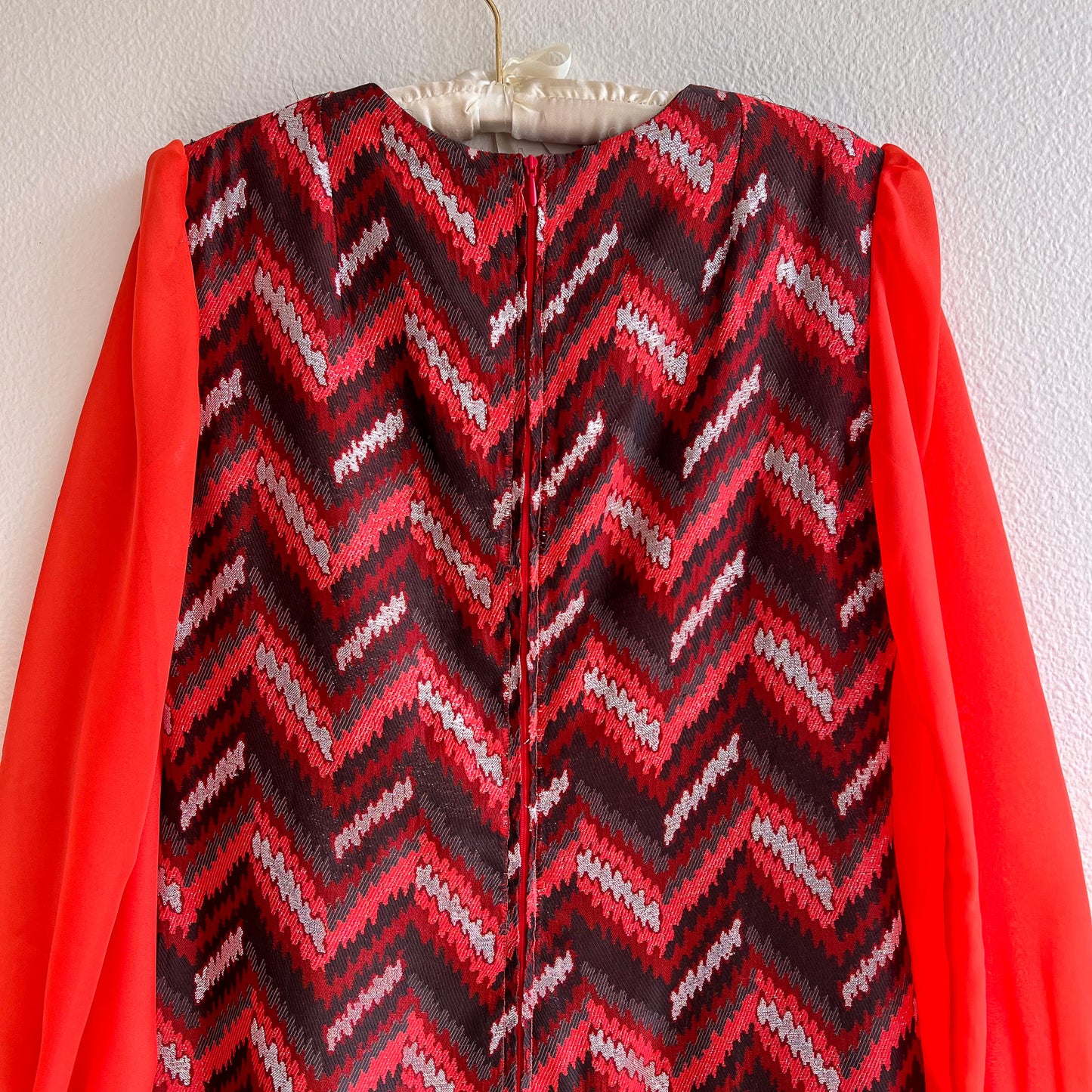 1960s Chevron Party Dress With Sheer Sleeves (M)
