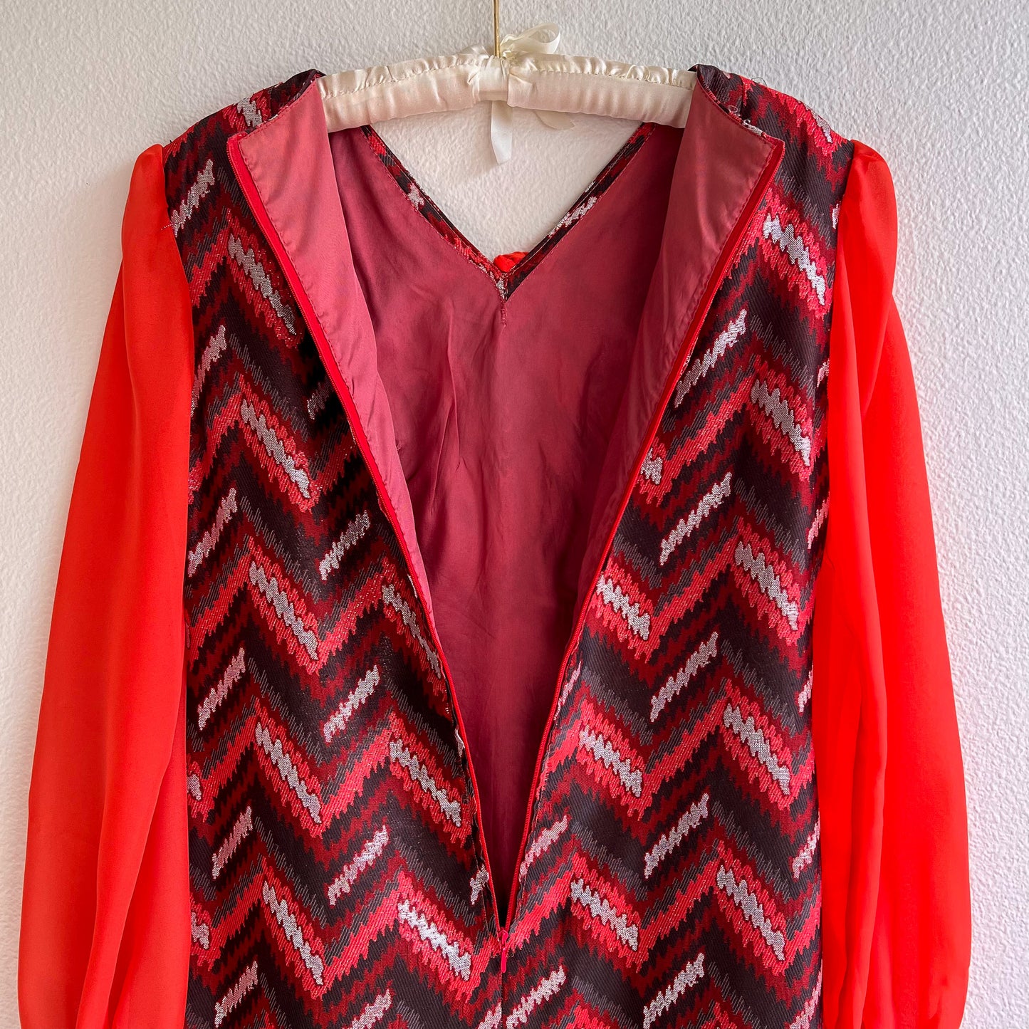 1960s Chevron Party Dress With Sheer Sleeves (M)