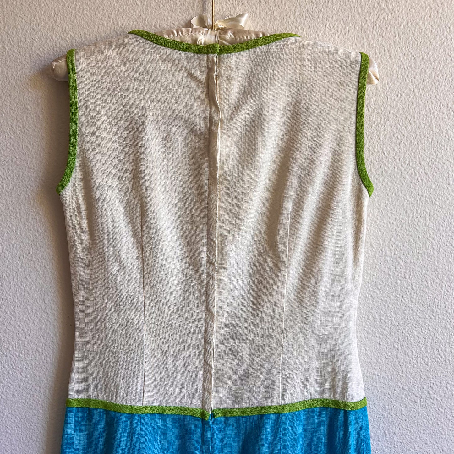 1960s Mod Dress With White, Green, and Blue Colorblock (S)