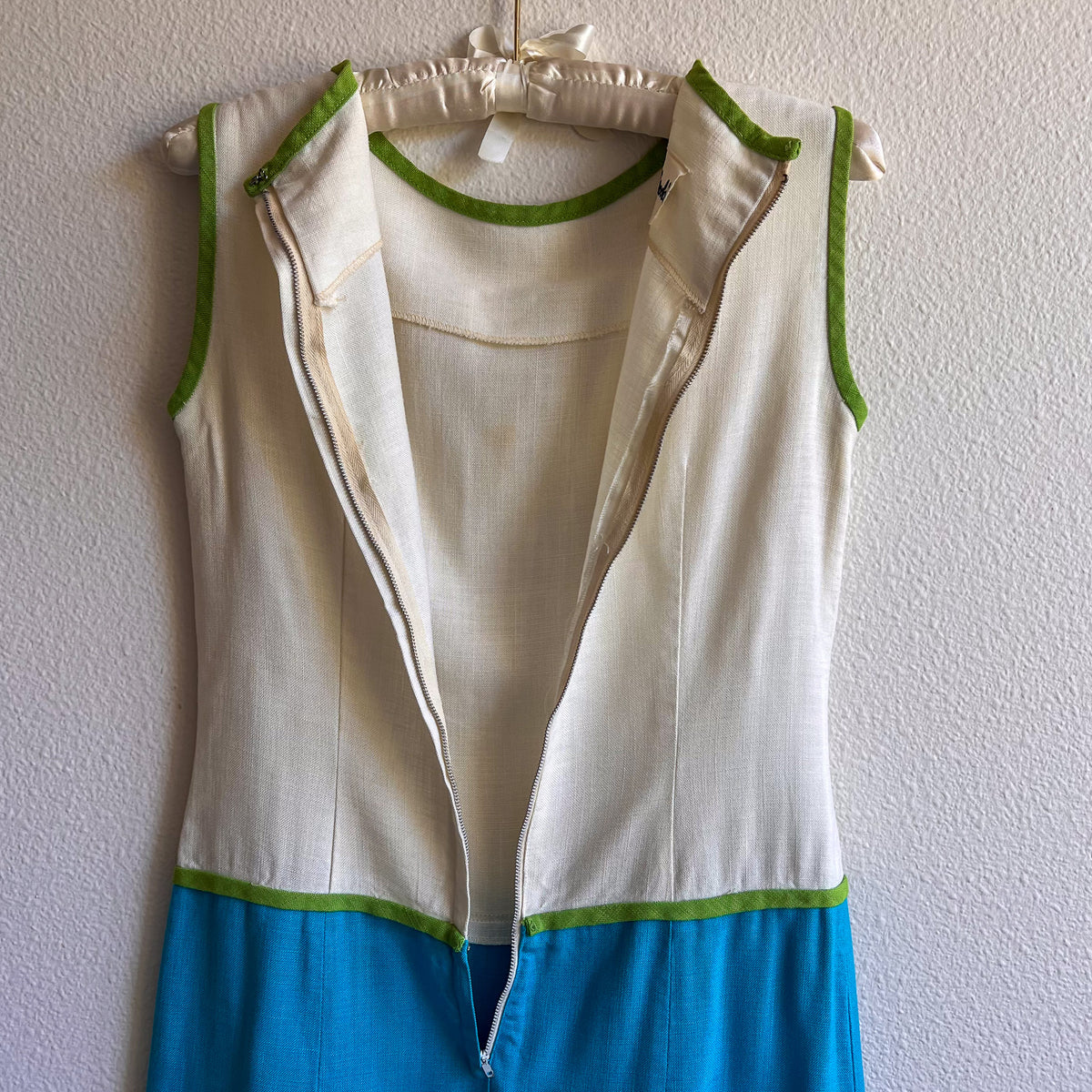 1960s Mod Dress With White, Green, and Blue Colorblock (S)
