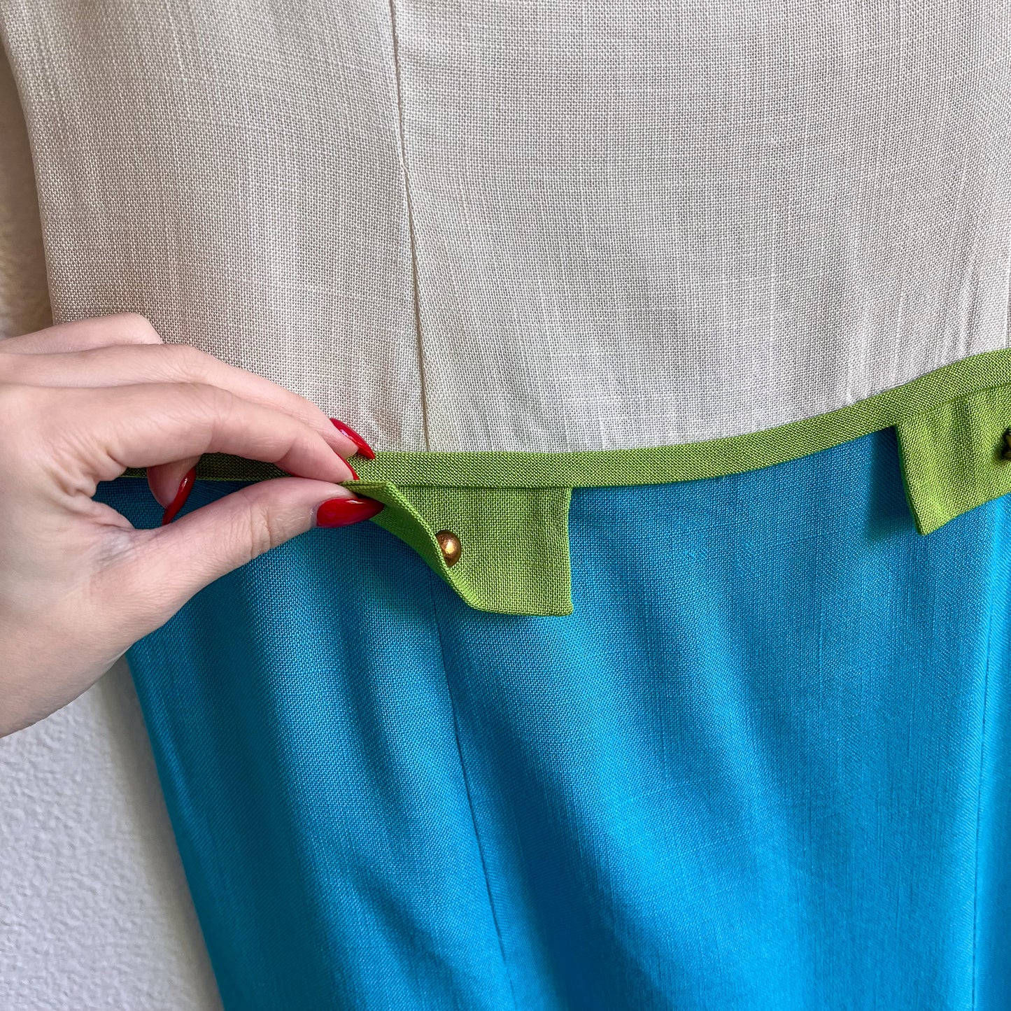 1960s Mod Dress With White, Green, and Blue Colorblock (S)