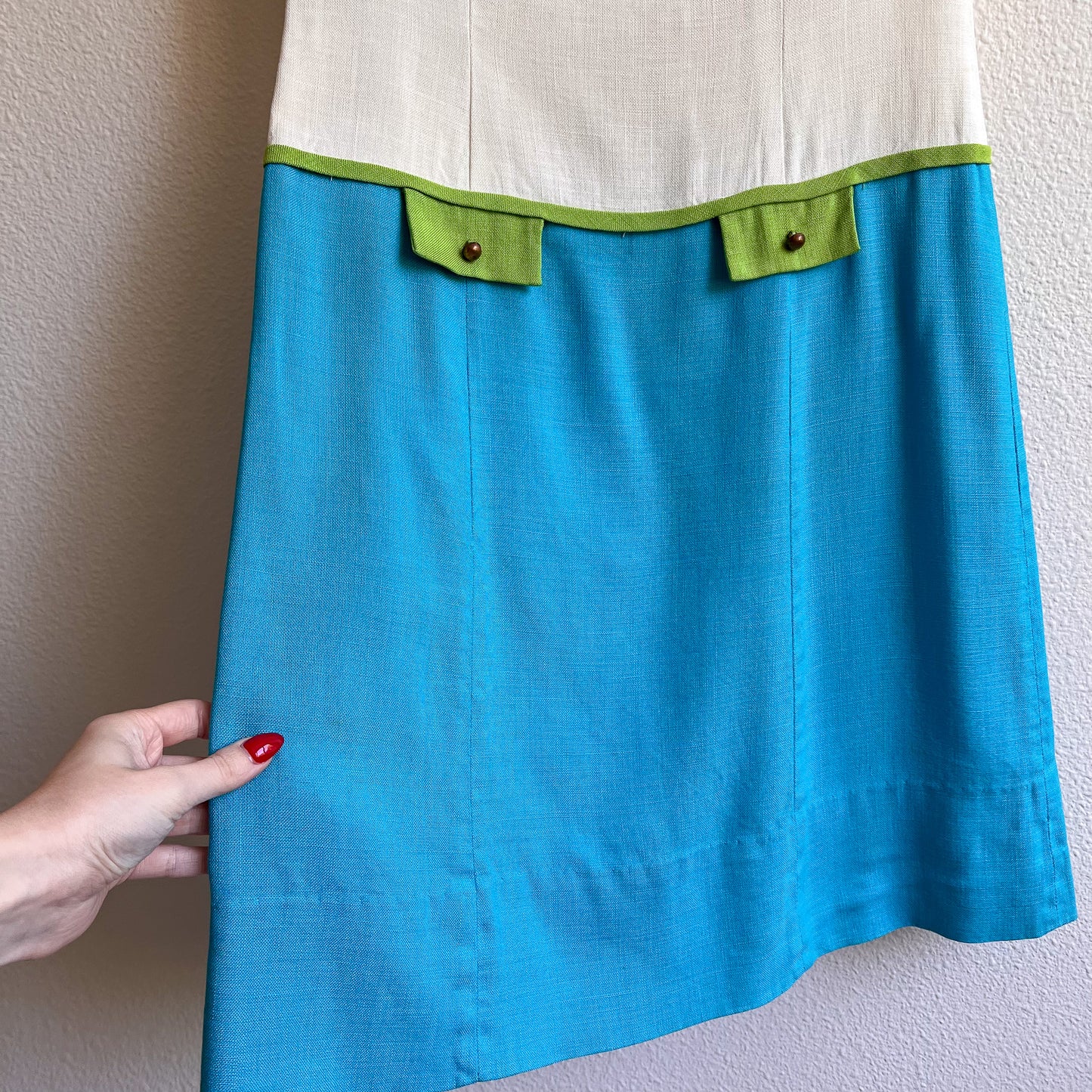 1960s Mod Dress With White, Green, and Blue Colorblock (S)