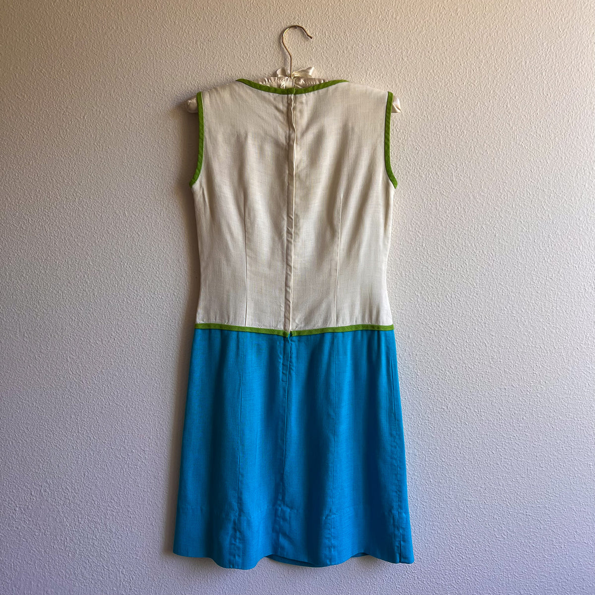 1960s Mod Dress With White, Green, and Blue Colorblock (S)