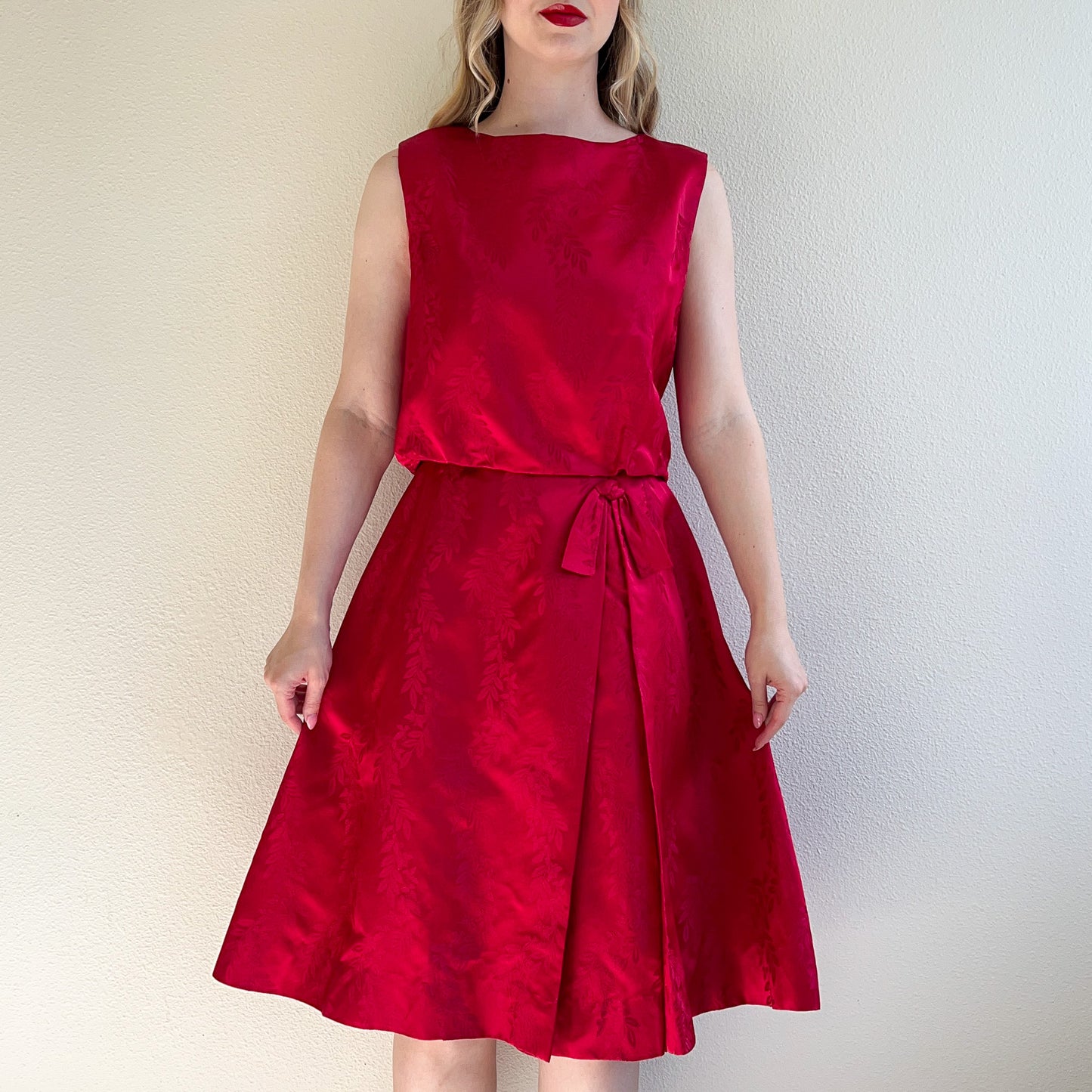 1960s Cranberry Red Silk Party Dress (M)