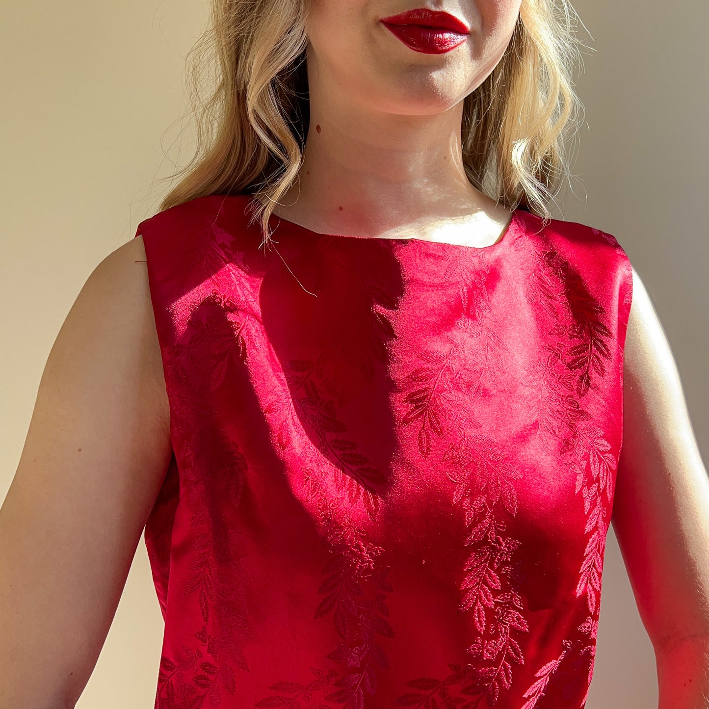 1960s Cranberry Red Silk Party Dress (M)