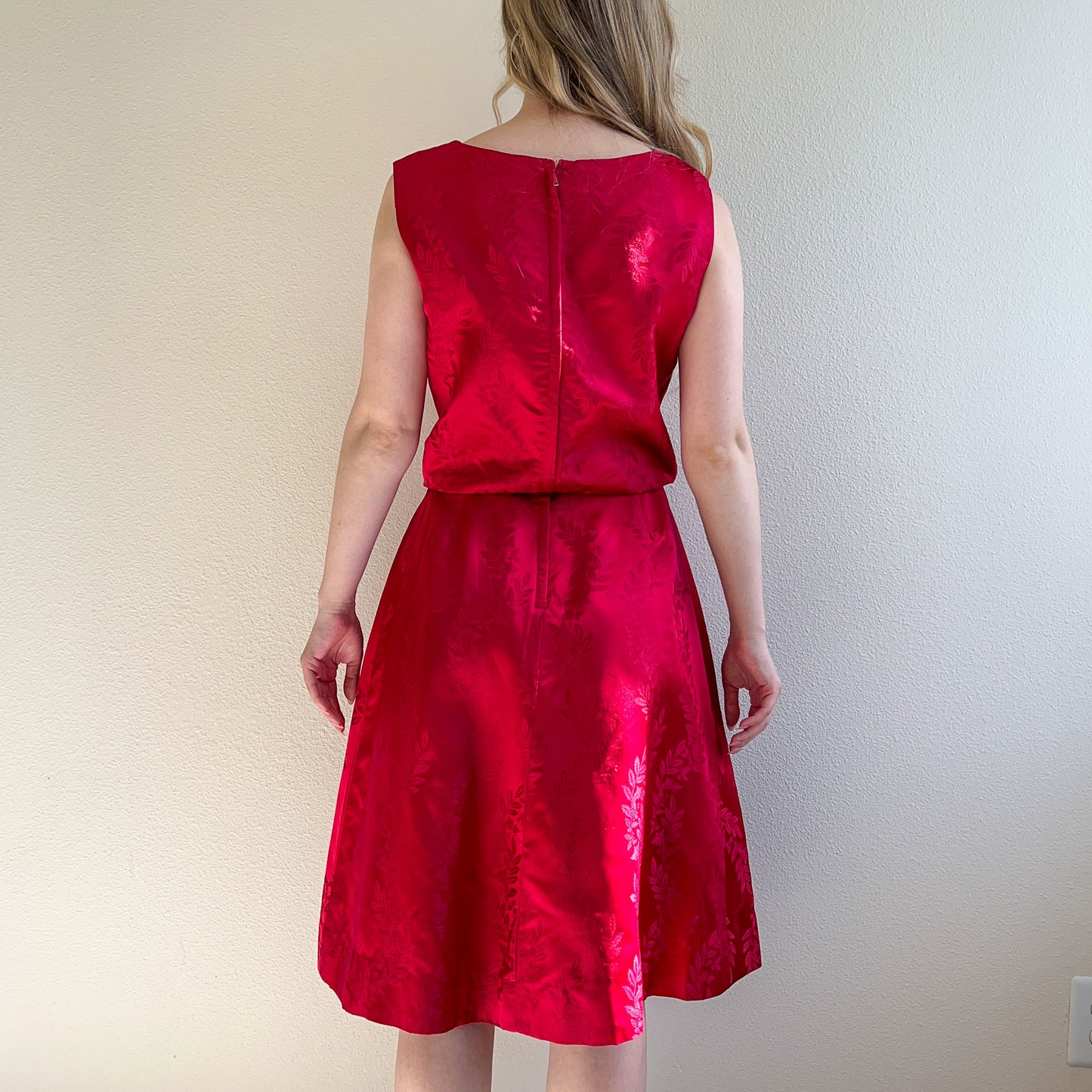 1960s Cranberry Red Silk Party Dress (M)