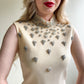 Stunning 1960s Cream Knit Shift Dress With Beading (XS/S)