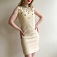 Stunning 1960s Cream Knit Shift Dress With Beading (XS/S)