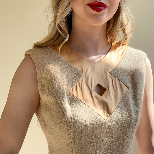 Stunning 1960s Cream Wool and Silk Dress (M/L)
