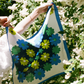 1960s Blue and Green Daisy Print Scarf