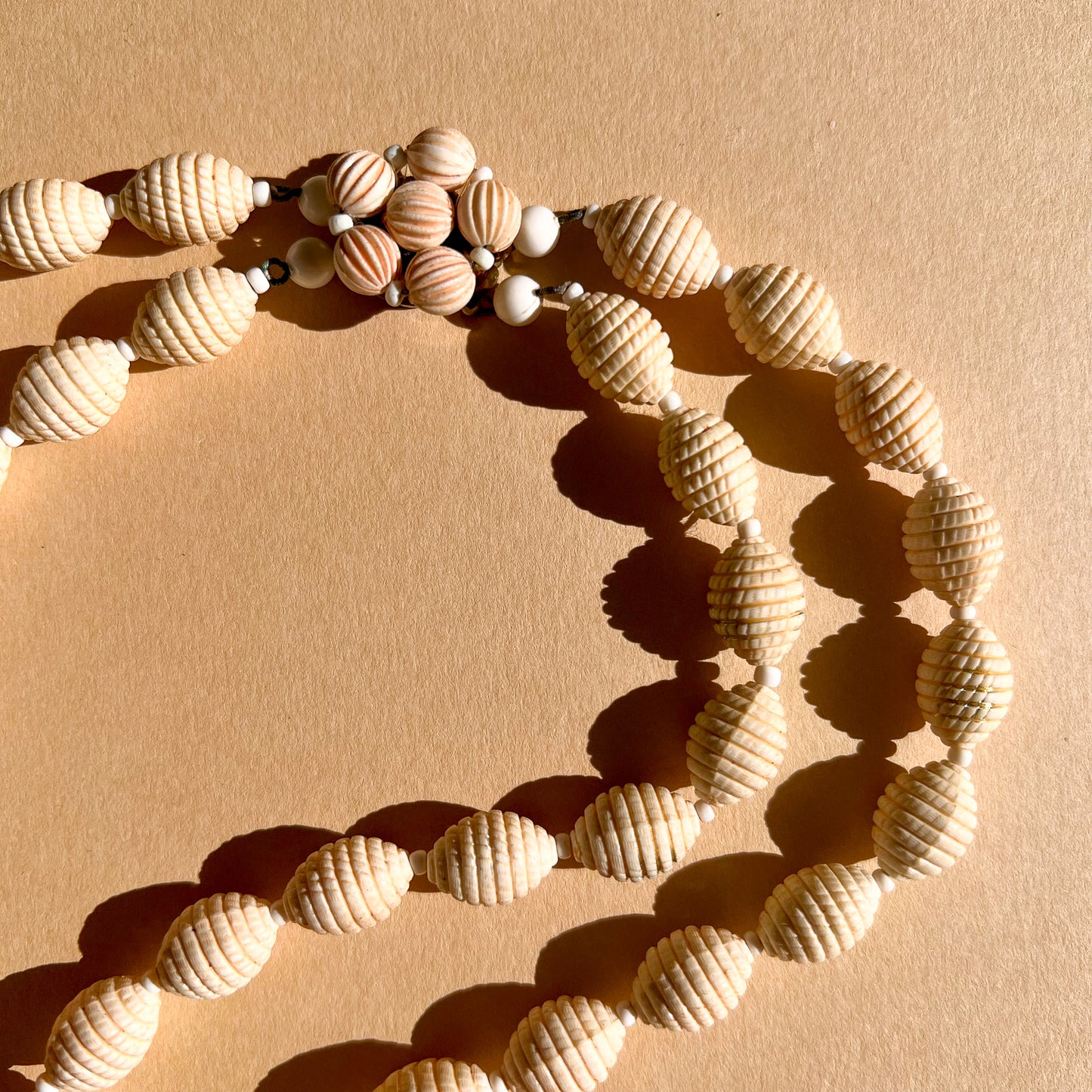 1960s Double-Strand Etched Cream Beaded Necklace