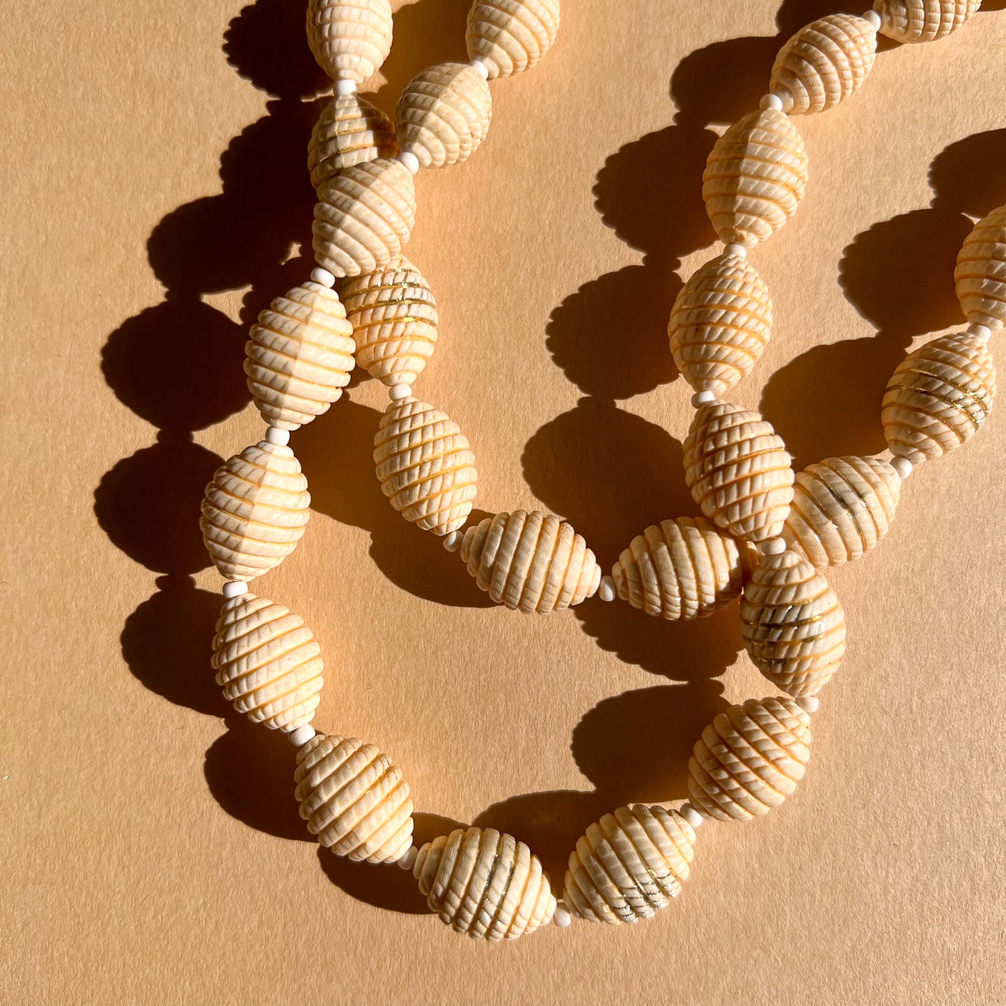 1960s Double-Strand Etched Cream Beaded Necklace