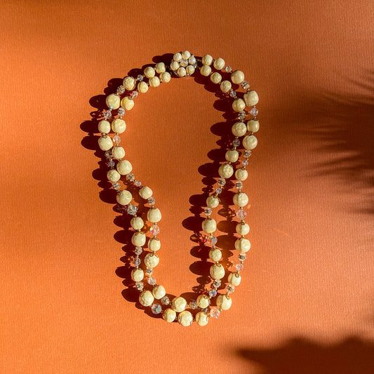 1960s Double-Strand Ivory and Clear Beaded Necklace