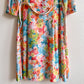 1960s Colorful Floral Pattern With Turquoise Buttons (M/L)