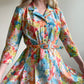 1960s Colorful Floral Pattern With Turquoise Buttons (M/L)