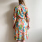 1960s Colorful Floral Pattern With Turquoise Buttons (M/L)