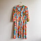 1960s Colorful Floral Pattern With Turquoise Buttons (M/L)