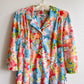 1960s Colorful Floral Pattern With Turquoise Buttons (M/L)