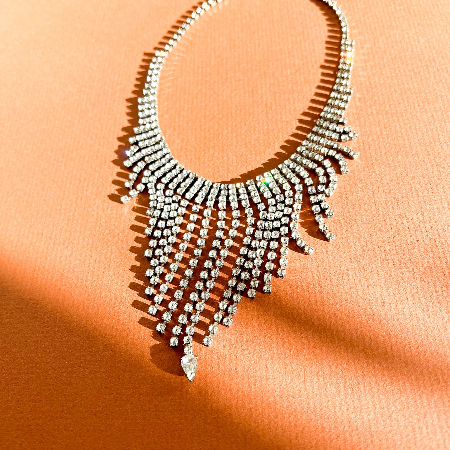 Dramatic 1960s Fringe Rhinestones Necklace