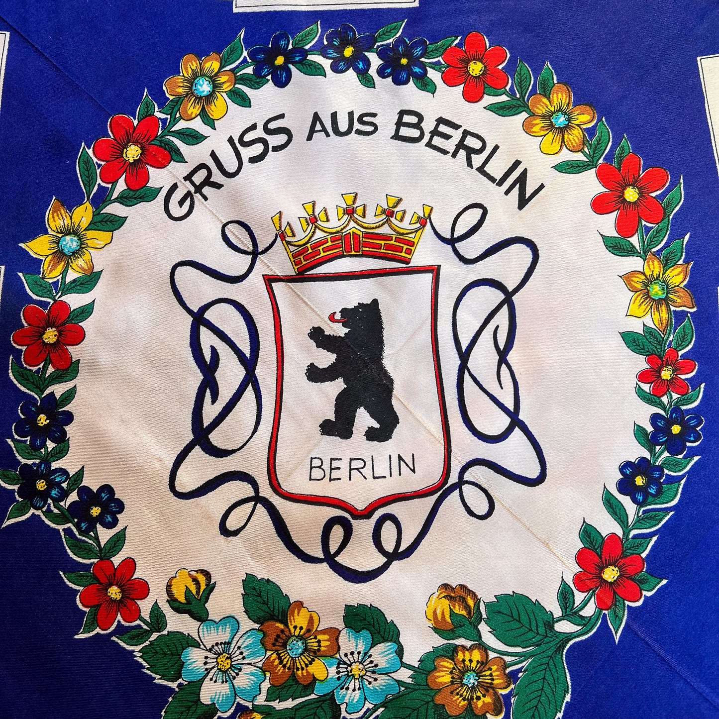 1960s Berlin, Germany Blue and Red Souvenir Scarf