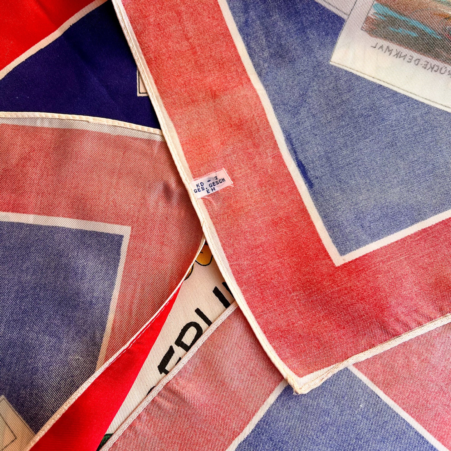 1960s Berlin, Germany Blue and Red Souvenir Scarf